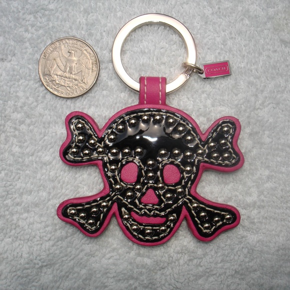 COACH SILVER STUD SKULL KEY RING- BAG CHARM #92744 - Picture 2 of 8